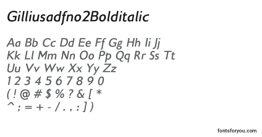 Czcionka Gilliusadfno2Bolditalic – alfabet, cyfry, specjalne znaki