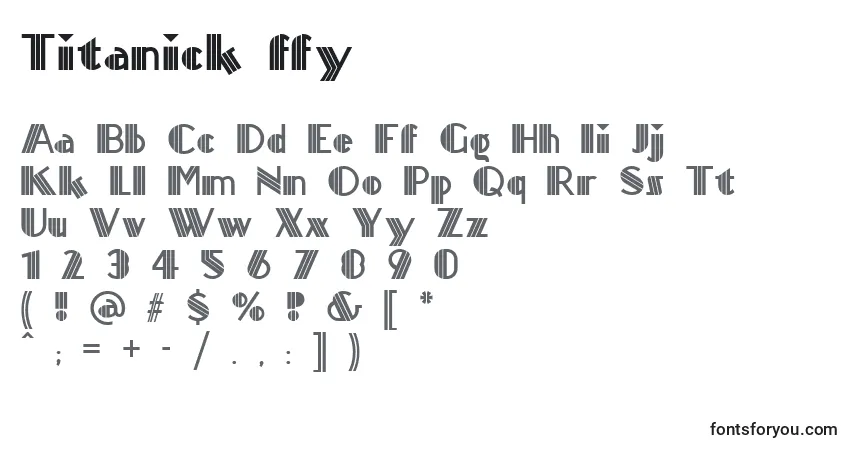 Czcionka Titanick ffy – alfabet, cyfry, specjalne znaki