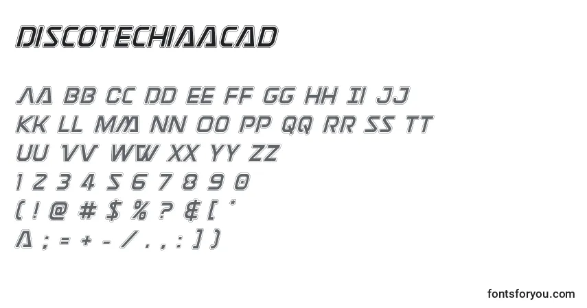 Schriftart Discotechiaacad – Alphabet, Zahlen, spezielle Symbole