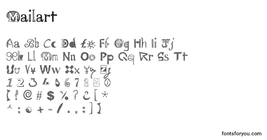 Schriftart Mailart (78417) – Alphabet, Zahlen, spezielle Symbole