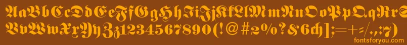 FetaNormal-Schriftart – Orangefarbene Schriften auf braunem Hintergrund
