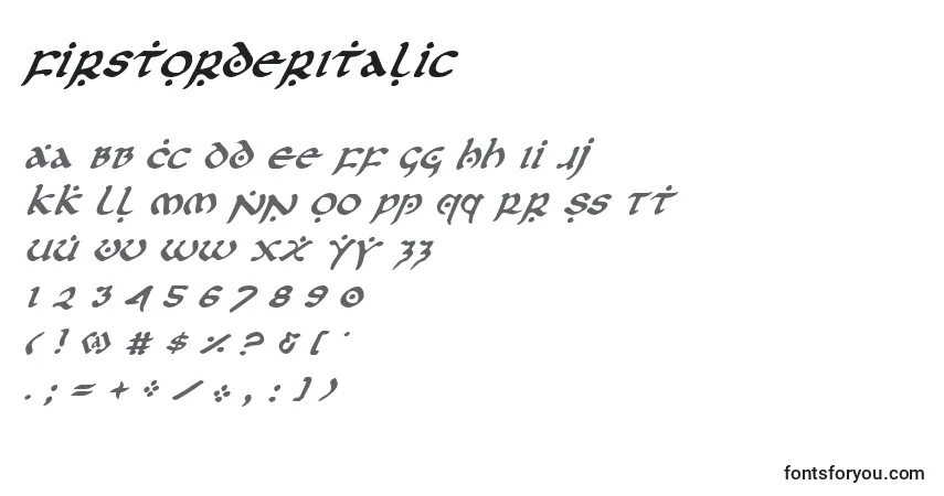 Schriftart FirstOrderItalic – Alphabet, Zahlen, spezielle Symbole