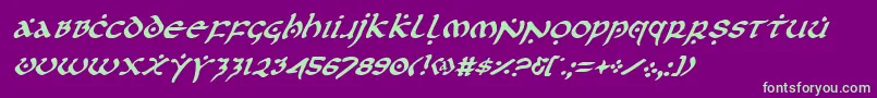 フォントFirstOrderItalic – 紫の背景に緑のフォント