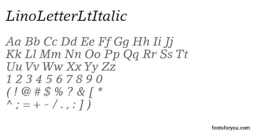 A fonte LinoLetterLtItalic – alfabeto, números, caracteres especiais
