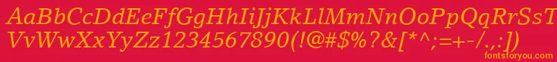 フォントLinoLetterLtItalic – 赤い背景にオレンジの文字