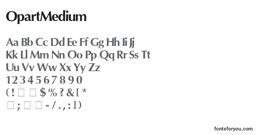 A fonte OpartMedium – alfabeto, números, caracteres especiais