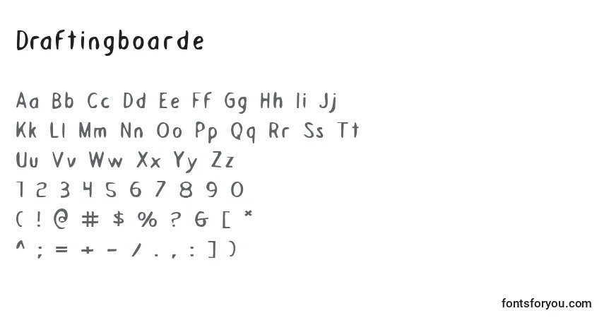 Czcionka Draftingboarde – alfabet, cyfry, specjalne znaki