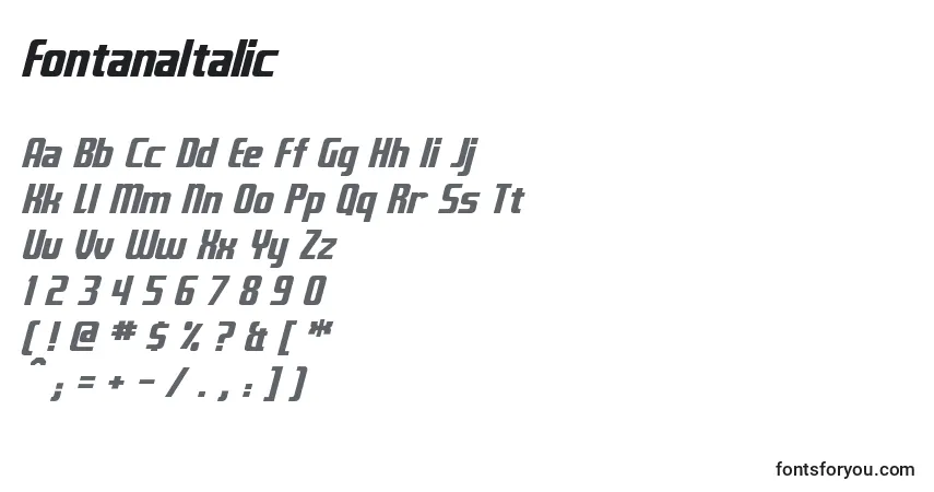 Schriftart FontanaItalic – Alphabet, Zahlen, spezielle Symbole