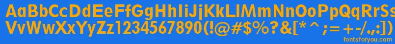Geometric212HeavyCondensedBt-Schriftart – Orangefarbene Schriften auf blauem Hintergrund