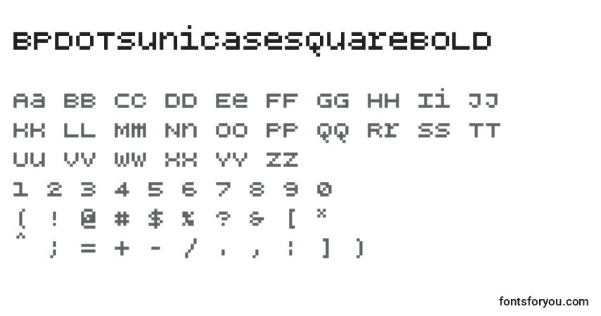 Czcionka Bpdotsunicasesquarebold – alfabet, cyfry, specjalne znaki