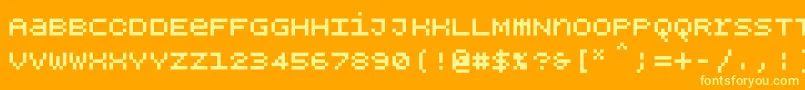 Bpdotsunicasesquarebold-Schriftart – Gelbe Schriften auf orangefarbenem Hintergrund