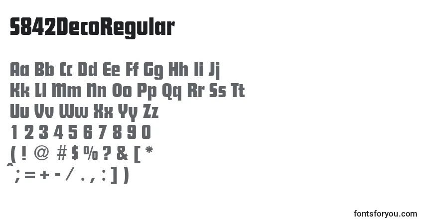 Czcionka S842DecoRegular – alfabet, cyfry, specjalne znaki