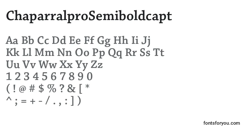 A fonte ChaparralproSemiboldcapt – alfabeto, números, caracteres especiais