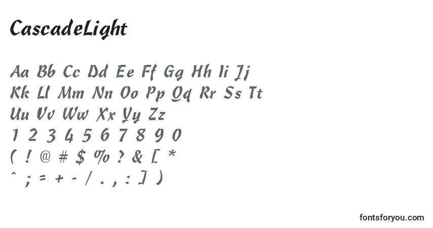 A fonte CascadeLight – alfabeto, números, caracteres especiais