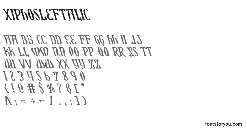 Шрифт XiphosLeftalic – алфавит, цифры, специальные символы