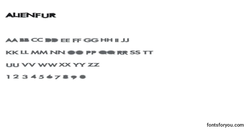 Czcionka Alienfur – alfabet, cyfry, specjalne znaki