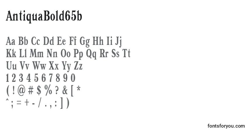 A fonte AntiquaBold65b – alfabeto, números, caracteres especiais