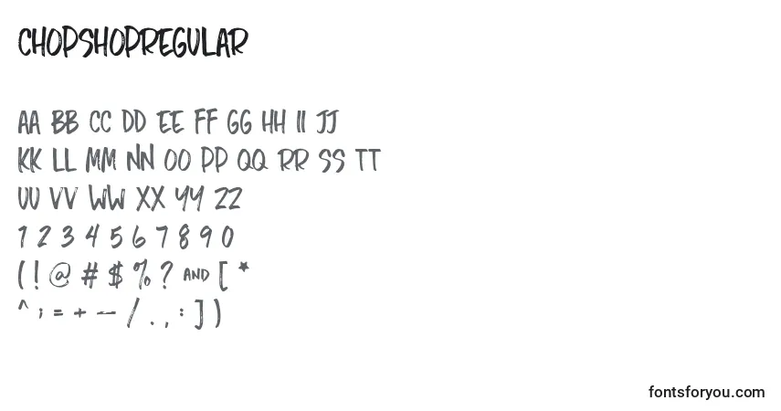 A fonte ChopshopRegular – alfabeto, números, caracteres especiais