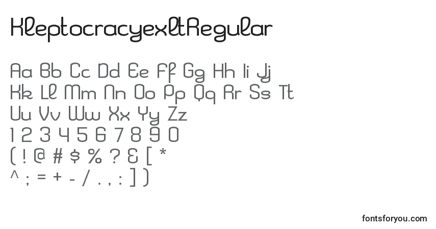 Czcionka KleptocracyexltRegular – alfabet, cyfry, specjalne znaki