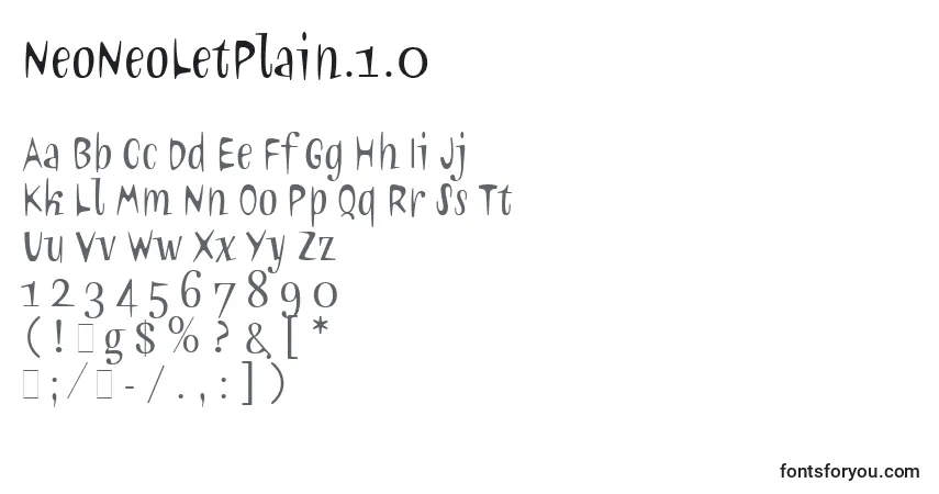 A fonte NeoNeoLetPlain.1.0 – alfabeto, números, caracteres especiais