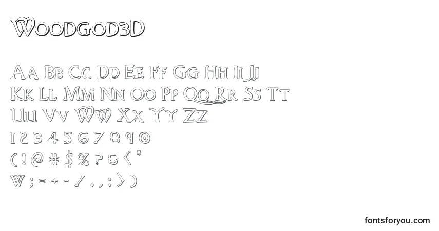 A fonte Woodgod3D – alfabeto, números, caracteres especiais