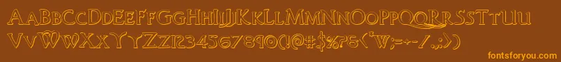 Woodgod3D-Schriftart – Orangefarbene Schriften auf braunem Hintergrund