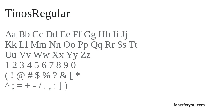 Czcionka TinosRegular – alfabet, cyfry, specjalne znaki