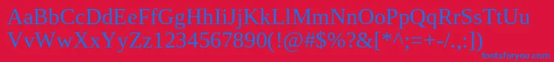 Fonte TinosRegular – fontes azuis em um fundo vermelho