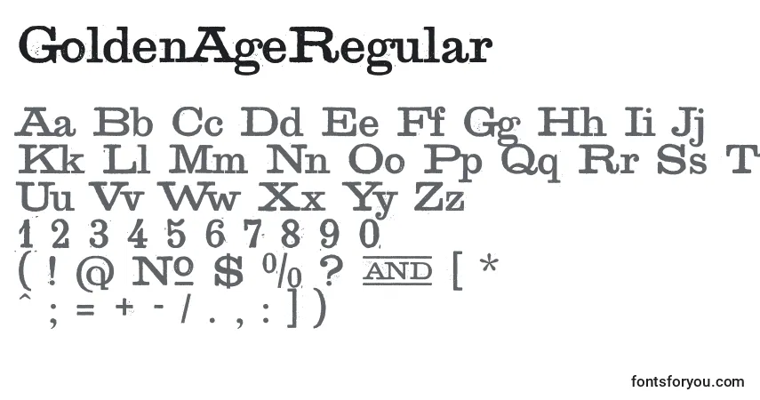 A fonte GoldenAgeRegular – alfabeto, números, caracteres especiais