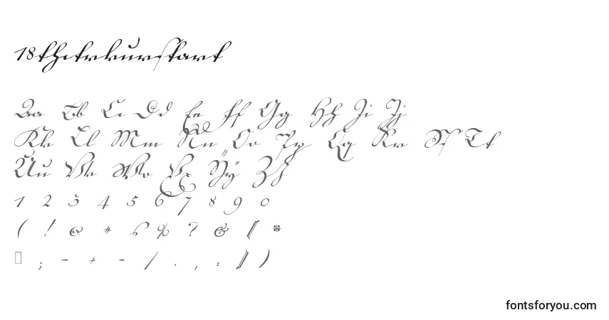 Schriftart 18thctrkurstart – Alphabet, Zahlen, spezielle Symbole