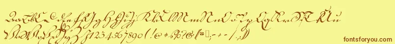 18thctrkurstart-Schriftart – Braune Schriften auf gelbem Hintergrund