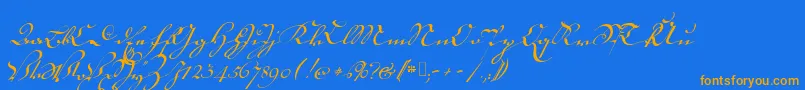 18thctrkurstart Font – Orange Fonts on Blue Background
