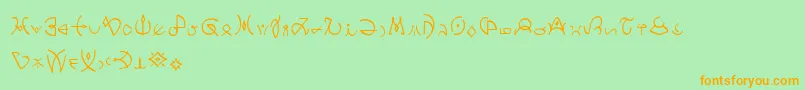 フォントClavatscript – オレンジの文字が緑の背景にあります。