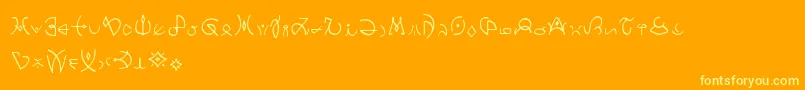 Clavatscript-Schriftart – Gelbe Schriften auf orangefarbenem Hintergrund