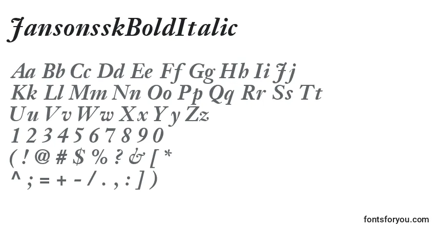 Czcionka JansonsskBoldItalic – alfabet, cyfry, specjalne znaki