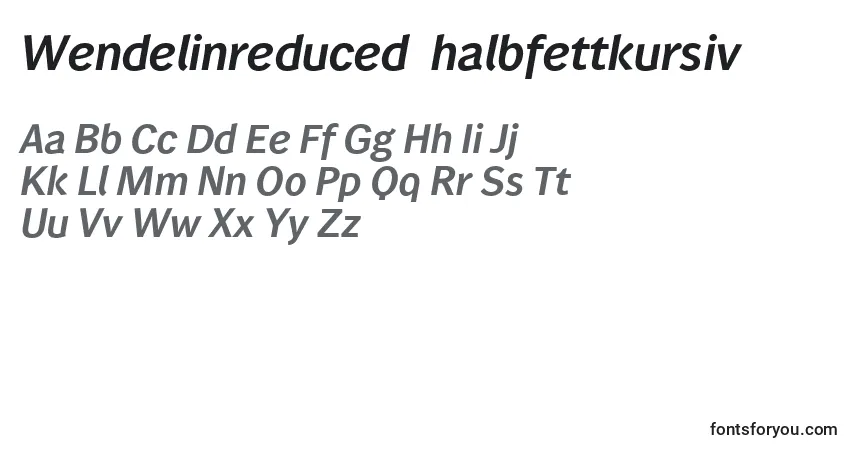 A fonte Wendelinreduced76halbfettkursiv (78488) – alfabeto, números, caracteres especiais