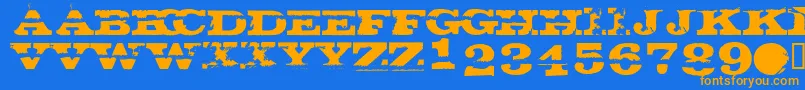 フォントGatecrasherTexan – オレンジ色の文字が青い背景にあります。