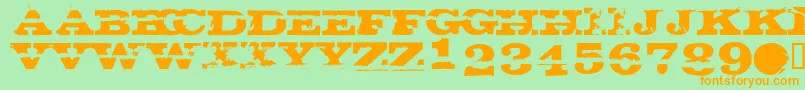GatecrasherTexanフォントについての詳細 フォントGatecrasherTexan – オレンジの文字が緑の背景にあります。