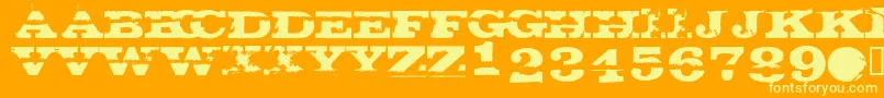 GatecrasherTexan-Schriftart – Gelbe Schriften auf orangefarbenem Hintergrund