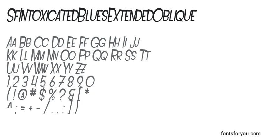 A fonte SfIntoxicatedBluesExtendedOblique – alfabeto, números, caracteres especiais