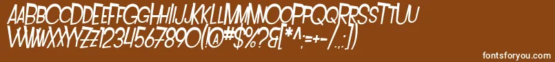 SfIntoxicatedBluesExtendedOblique-Schriftart – Weiße Schriften auf braunem Hintergrund