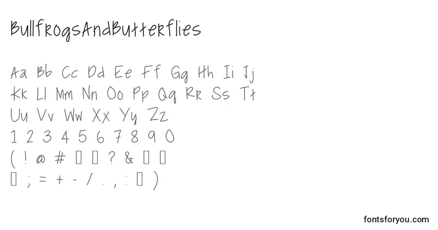 Czcionka BullfrogsAndButterflies – alfabet, cyfry, specjalne znaki