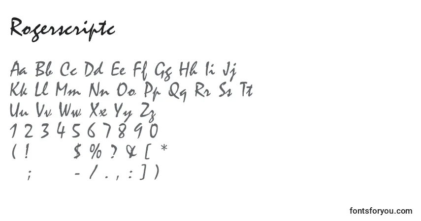 Czcionka Rogerscriptc – alfabet, cyfry, specjalne znaki