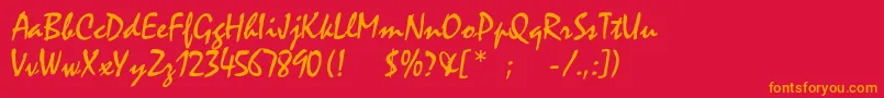 フォントRogerscriptc – 赤い背景にオレンジの文字