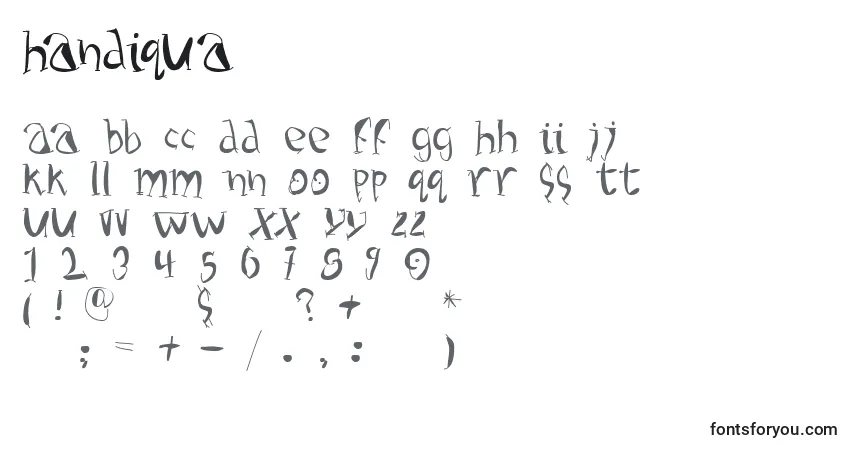 Czcionka Handiqua – alfabet, cyfry, specjalne znaki