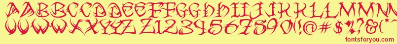 VtcTribalRegular Font – Red Fonts on Yellow Background