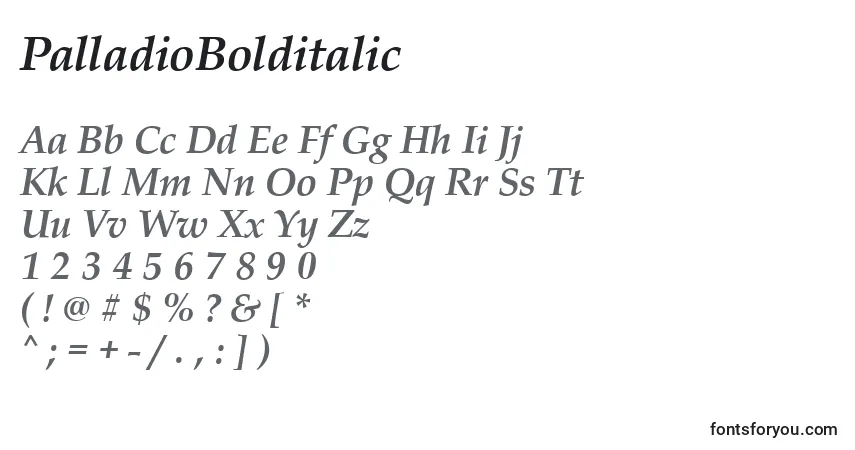 Шрифт PalladioBolditalic – алфавит, цифры, специальные символы