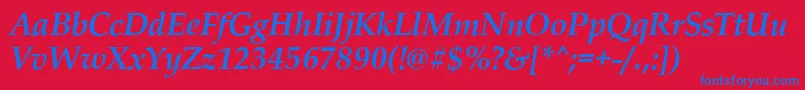 PalladioBolditalic-Schriftart – Blaue Schriften auf rotem Hintergrund