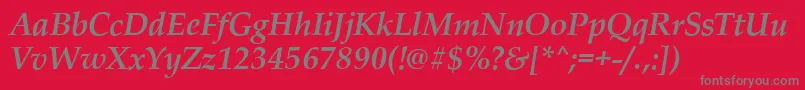 PalladioBolditalic-Schriftart – Graue Schriften auf rotem Hintergrund