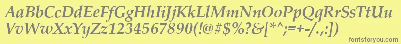 PalladioBolditalic-fontti – harmaat kirjasimet keltaisella taustalla